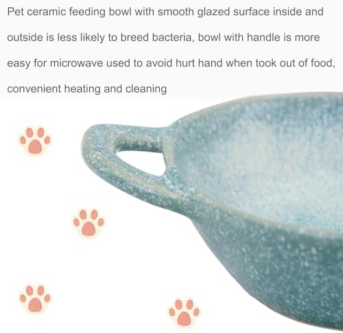 Ceramic Cat Bowl Cats Dishes for Food and Water, 8.3 Inch Dog Bowls, 7 oz Ceramic Cat Food Bowl, Whisker Fatigue Pet Plate, Pet Water Bowls with Handle Perfect for Indoor Cats (Blue) - Image 3