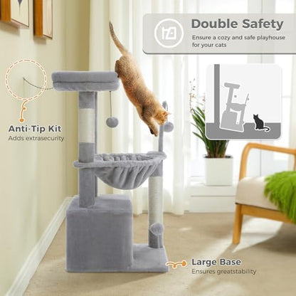 PEQULTI 4-in-1 Cat Activity Tree for Kittens & Small Cats, 33in Grey Tower - Image 7