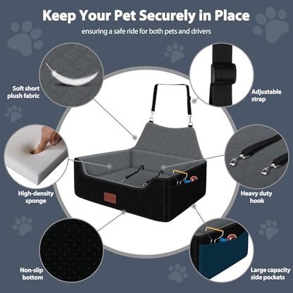 Dog Car Seat for Medium Large Dogs Under 55lbs, Detachable and Washable Dog Booster Seats with Thick Cushion, Pet Travel Bed for Car with Storage Pockets and 2 Safety Belts - Image 5
