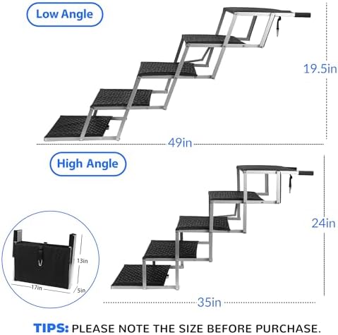 Foldable Dog Stairs for Car,17" Extra Wide Pet Ramp for Large Dog,5 Steps - Image 2