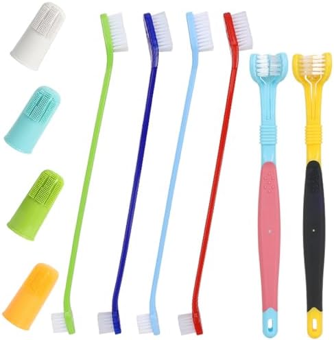 YMCCOOL Triple Head & Double Head Dog Toothbrush Set,360 Degree Toothbrush,Finger Rubber Toothbrush, Multi-Angle Dental Cleaning Brushes forDog Cat Oral Dental Health by YMCCOOL