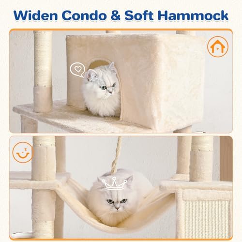 ABCPET 63" Multi-Level Cat Tree Tower for Indoor Cats, Beige - Image 5