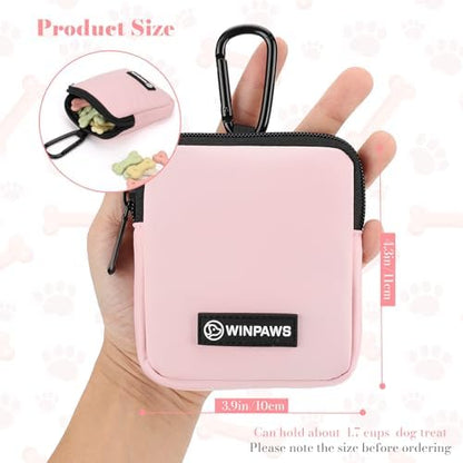 Dog Treat Pouch with Training Clicker,Waterproof Nylon Fabric Poop Bag Holders for Leashes,Hands Free Small Dog Walking Bag with Carabiner, Pet Puppy Training Walking Essentials (Pink) - Image 6