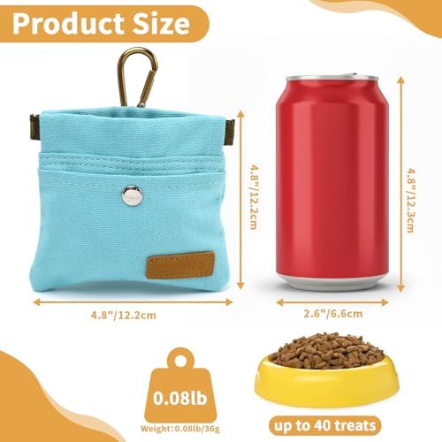 Dog Treat Pouch for Pet Training, Carabiner & Magnetic Buckle, Blue - Image 2