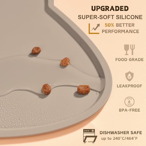 Cat Food Mat, Silicone Non Slip Dog Bowl Mat Waterproof Cat Feeding Mat Stop Food Spills and Water Messes Out to Floor Pet Food Mat (Warm Taupe, 20" x 12") - Image 3