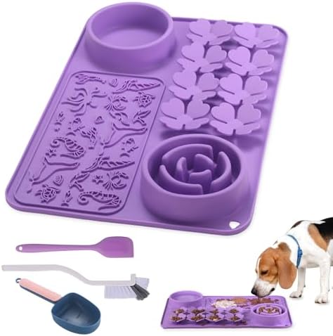 Silicone Lick Mat for Dogs & Cats – Slow Feeder Dog Bowl, Non-Slip Licking Mat for Large & Small Breeds, Puzzle Feeder & Snuffle Mat for Fast Eaters, Interactive Pet Food Mat with Measuring Spoon by Unknown