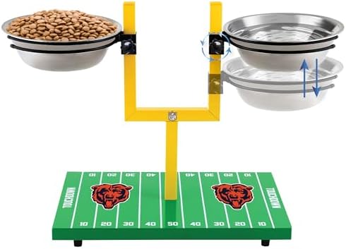 NFL Chicago Bears Goalpost Football Field Dog Feeder – Adjustable Elevated Dog Bowls with Stand, 2 Stainless Steel Bowls, Non-Slip Rubber Feet, Raised Pet Feeder for Large & Small Dogs, Cats. by PETSFIRST