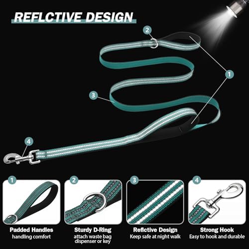 Hikiko 5FT Dog Leash with 2 Padded Handles Reflective,Dark Green - Image 5