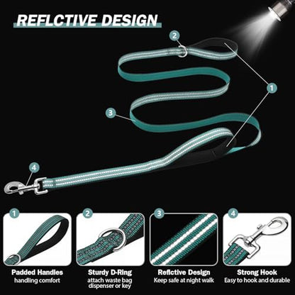 Hikiko 5FT Dog Leash with 2 Padded Handles Reflective,Dark Green - Image 5