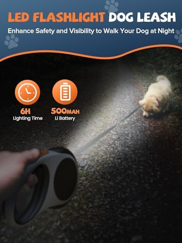 Retractable Dog Leash with LED Flashlight, Douexio Upgrade 3 in 1 Dog Leash Retractable for Small Medium Dogs Up to 66 lbs, 16ft, Anti-Slip Handle (Black-White) - Image 3