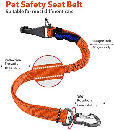 IOKHEIRA Orange Dog Seatbelt - Adjustable Reflective Bungee Harness with Aluminum Swivel Carabiner - Image 2