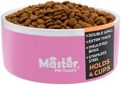 Master Pet Supply Stainless Steel Dog Bowls 32 oz Heavy Duty Hyper Pink by MasterPetSupply