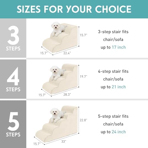 Dog Stairs for Small Dogs, Pet Stairs Steps Ramp for Puppy, Older Cat, Stairs with Whole High Density Foam, Corduroy Fabric, Non-Slip Bottom Dog Steps for Bed and Couch (Beige, 3-Step (H: 15.7IN)) - Image 3