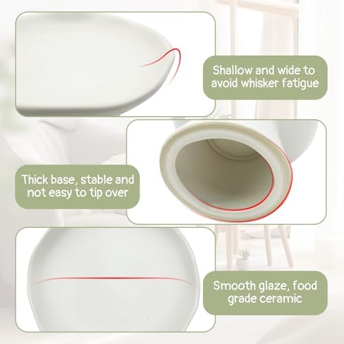 VCEPJH Raised Cat Food Bowls Shallow Cat Plate Pack of 2 Ceramic Elevated Cats Dish 6.1in Flat Anti Whisker Fatigue Wide Pet Food & Water Feeder for Indoor Kitty Kitten (White) - Image 6