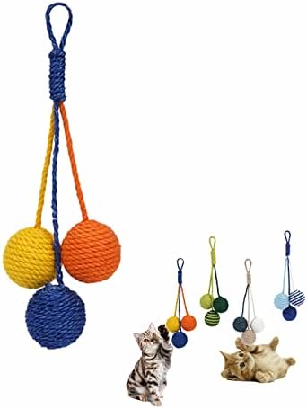 Cat Toy Sisal Ball Hanging Cat Toy Handmade Cat Rope Ball Chew Eco-Friendly Toy Pets Interactive Toy Cat Toys for Indoor Cats (Primary Color, 1pcs) by RORIPOPPU