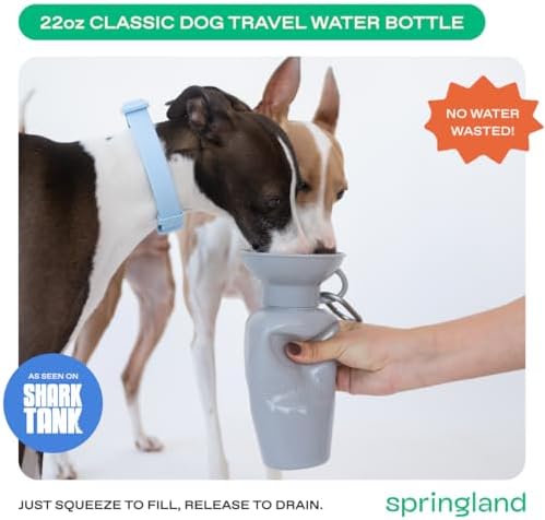 Springer Dog Water Bottle | Portable Travel Drinking Feeder Dispenser for Dogs & Puppies | As Seen on Shark Tank | Leak-Proof Bowl | BPA-Free | Outdoor Walking, Hiking & Travel | 22oz Gray - Image 2