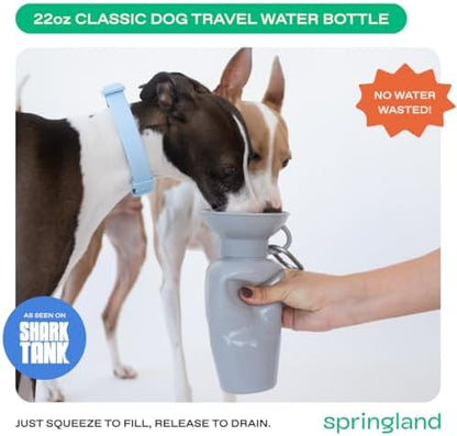 Springer Dog Water Bottle | Portable Travel Drinking Feeder Dispenser for Dogs & Puppies | As Seen on Shark Tank | Leak-Proof Bowl | BPA-Free | Outdoor Walking, Hiking & Travel | 22oz Gray - Image 2