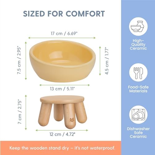 The Cat Ladies Tilted Ceramic Cat Bowl - Elevated Food Bowls Ceramic Pet Bowl - Raised Ceramics Bowls - Elevated & Tilted Design for Comfortable Eating - Dishwasher Safe - Wide Opening - Image 3