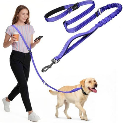 Hands Free Dog Leash by Kazazoo, Adjustable 5.8-8.5FT Heavy Duty Bungee Waist Leash, Reflective Stitches & Quick Off Bucklefor Walking, Jogging,Medium to Large Dogs Up to 150 lbs M Size Blue by Kazazoo