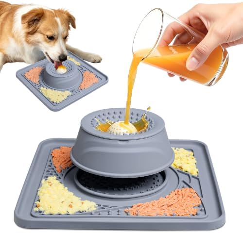 Slow Feeder Dog Bowls & Lick Mat for Liquid and Thick Treat(Grey) by NEXOVANTA