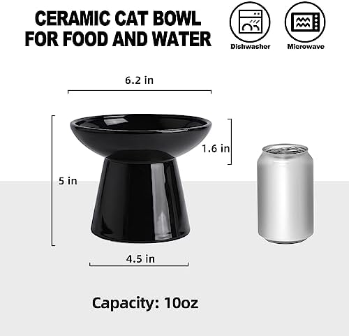 Ceramic Elevated Cat Food Bowls,6.2" Wide,1-Pack,Black - Image 2