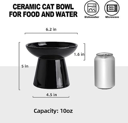 Ceramic Elevated Cat Food Bowls,6.2" Wide,1-Pack,Black - Image 2