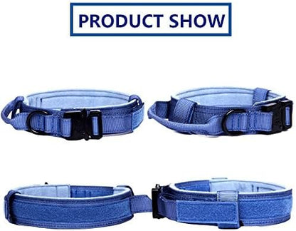 Xqpetlihai Tactical Dog Collar Adjustable Military Nylon Dog Collar with Control Handle and Heavy Duty Metal Buckle for Medium and Large Dogs (Dark Blue,XXL)
