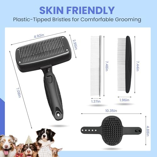 Self Cleaning Shedding Brush - 5-in-1 Professional Pet Grooming Kit Skin Friendly Grooming Tool for Dogs, Cats, and Puppies, Deshedding and Hair Removal for Long and Short Haired Pets, Black - Image 2