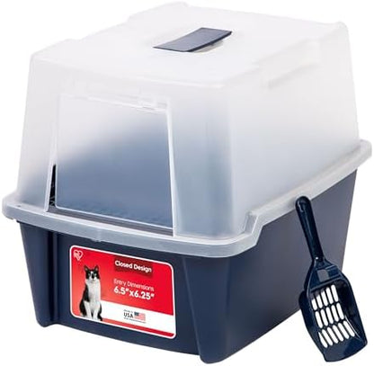 IRIS USA Large Front Door Cat Litter Box, Walk-in Entry, Navy by IRISUSA
