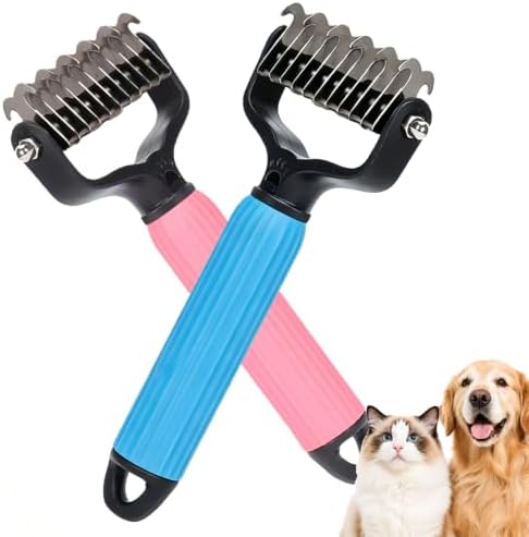 2 Pack Dog & Cat Brush for Shedding, 2-in-1 Undercoat Rake & Dematting Comb by Unknown