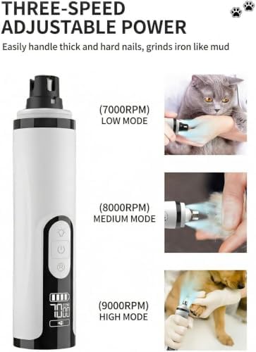 Silent Pet Nail Grinder Pro Dog and Cat Nail Trimmer with LED Light 3-Speed Low Noise Electric Pet Nail Trimmer Painless Paw Grooming Tool for Small Medium Large Dogs Cats, with 2 X Replacement Heads - Image 5