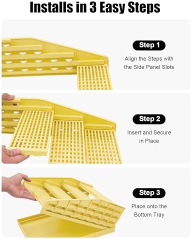 Adjustable Cat Stairs, Litter Box Step DIY Stackable with Litter Catcher & Anti-Tracking Grid, Non-Slip Cat Staircase for Senior Small Cats Kittens, Fit Most Litter Boxes (Yellow) - Image 5