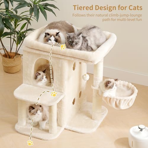 Heybly 25.6" Cat Tree for Large Cats with Big Perch & Dual Condos HCT204SM - Image 5