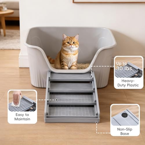 Adjustable Litter Box Step, Elevated Cat Ramp/Stairs with Filter Function, Anti-Tracking, Easy to Clean, Fits Automatic Litter Boxes, for Small & Elderly Cats, Non-Slip(Grey) - Image 5