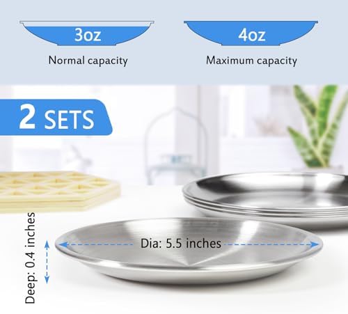 Stainless Steel Cat Dishes for Food and Water Bowls for Kittens and Baby Cats Small Pets Relief of Whisker Fatigue -2 Sets Shallow Style - Image 4
