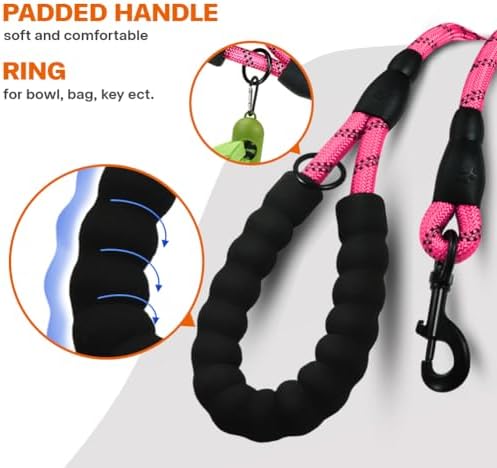 Taglory Rope Dog Leash for Small Medium Dogs, 4 FT Padded Handle, Pink - Image 4