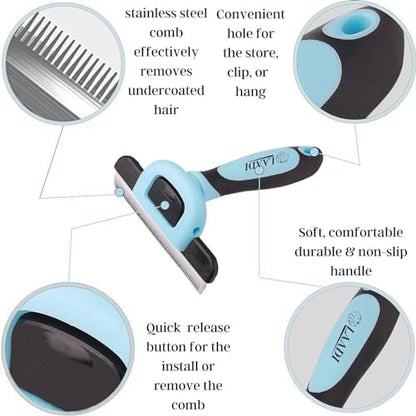 LAADI Deshedding Tool for Dogs and Cats - Reduces Shedding by Up to 95% in Less Than 10 Minutes - Professional Grooming Brush for All Hair Types - Ergonomic Design and Skin Massage Needles - Blue - Image 3