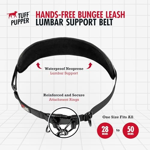 Tuff Pupper Heavy Duty Hands Free Dog Leash | Two Small/Medium Dogs Up to 90 lbs | Comfortable Shock Absorbing Bungee | Reflective Padded Handles | Lumbar Waist Belt 28-50" | Jogging Running Leash - Image 5