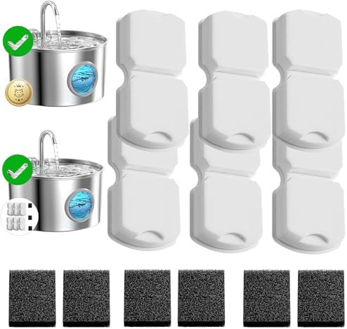 GIOTOHUN Cat Water Fountain Filter: 12 Cat Fountain Filter Replacement - 6 Filters & 6 Sponges - 12 Pet Fountains Filters Replacement Suitable for ATMZIQXR GIOTOHUN KOOGMOON UMOCUOY IHOUONE HOOISE by GIOTOHUNPetLife