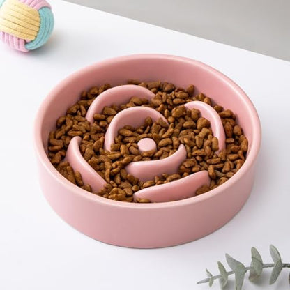 6'' Ceramic Slow Feeder Dog Bowls - Petal Shape Modern Dog Food Dish for Cats and Small Breed Dogs, Puzzle Maze Bowl to Slow Down Eating, Anti-Gulping, Dishwasher & Microwave Safe, Pink - Image 7