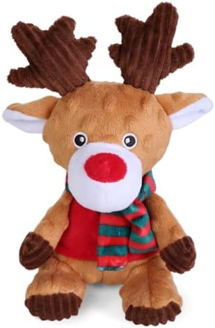 Blnboimrun Christmas Reindeer Plush Dog Toy with Squeaker, Holiday Chew Toys for Puppy Teething, Interactive Stuffed Animal with Crinkle Paper for Small Medium Dogs, Best Gift for Pets by PET+FUN+FROM+BLNBOIMRUN.