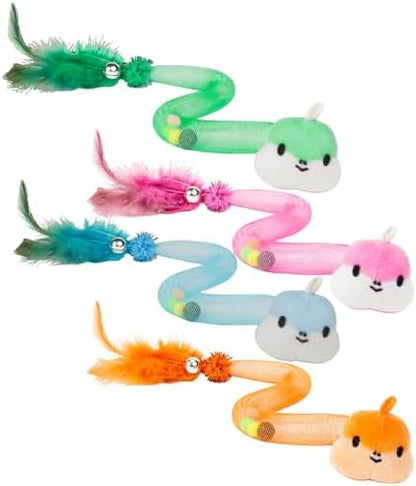 Cat Teaser Toys with Feathers and Bells, Flexible Tube 4-Pack by Lepawit