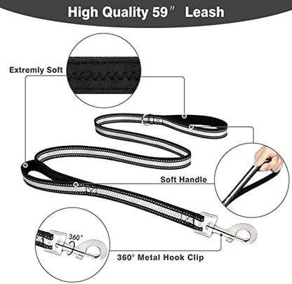 WINSEE Pet Harness Collar and Leash Set, All-in-one Reflective Dog Harness No Pull with Adjustable Buckles for Puppies, Small, Medium, Large, and Extra-Large Dogs (Large, Black) - Image 4