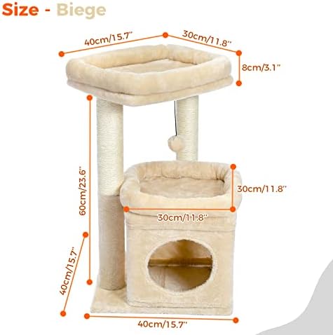 PEQULTI Small Cat Tree Tower for Indoor Cats, Sisal Post & Cozy Condo Beige - Image 4