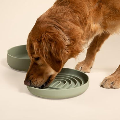 Slow Feeder Dog Bowl - Silicone Dog Bowl, Large, 9.5" x 1.5" - Sage - Image 2