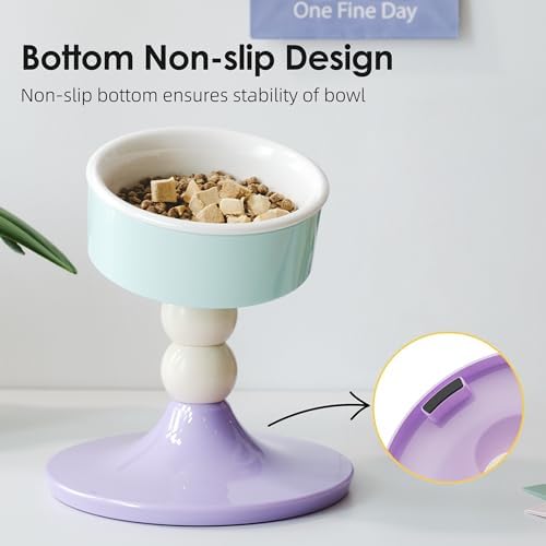 Ceramic Elevated Raised Cat Bowls,3 Heights Adjustable Raised Dog Bowl Stand for Indoor Cats and Small Dogs,15° Tilted Cat Food Feeding Dishes，Adjusts to 4.69", 5.98", 7.28" (Pink & White) - Image 6
