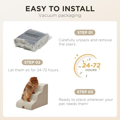Joydeco Dog Stairs for Bed 17.1" H, 3-Step Pet Steps for Small Dogs and Cats, Dog Steps for High Bed, Non-Slip Balanced Ramp Indoor Pet Stairs, Beige - Image 6