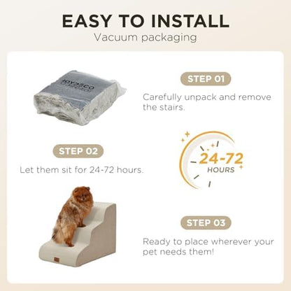 Joydeco Dog Stairs for Bed 17.1" H, 3-Step Pet Steps for Small Dogs and Cats, Dog Steps for High Bed, Non-Slip Balanced Ramp Indoor Pet Stairs, Beige - Image 6