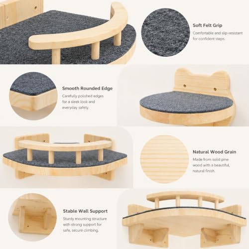 LSCQYYCC- Cat Wall Shelves, Cat Shelf with 3Wide Perch Steps, Modern Floating Cats Stairs for Indoor Sleeping, Playing, Climbing - Image 6