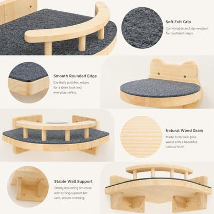 LSCQYYCC- Cat Wall Shelves, Cat Shelf with 3Wide Perch Steps, Modern Floating Cats Stairs for Indoor Sleeping, Playing, Climbing - Image 6